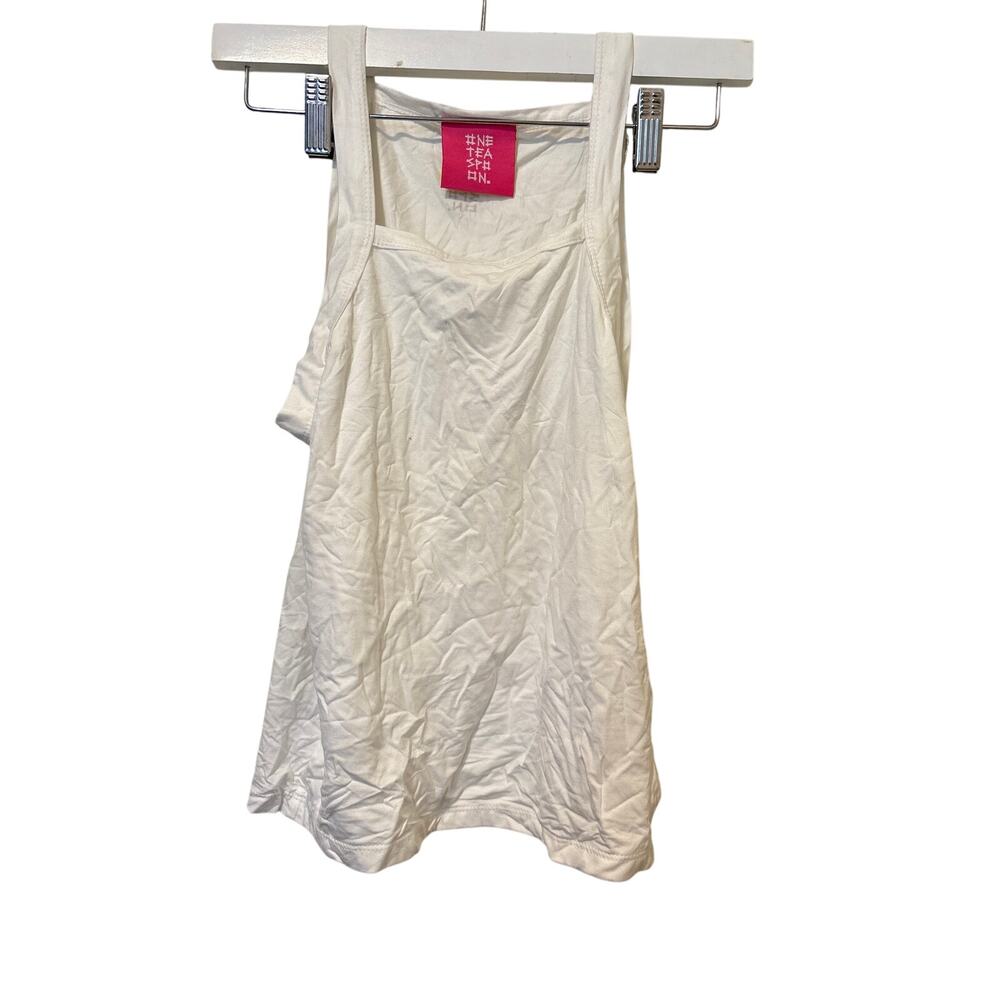 NWT One Teaspoon Sz Medium White Bamboo Logo Tank Top Square Neck Sleeveless
